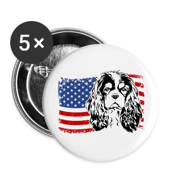 Cavalier King Charles Spaniel America Flag Dogs - Lot de 5 grands badges (56 mm) - blanc - Devant