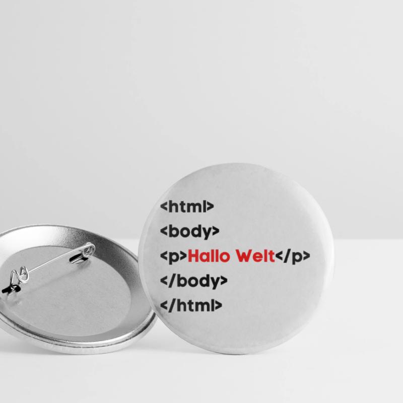 Hallo Welt HTML – Lustiges Programmierer & Coding  Buttons groß 56 mm (5er Pack)