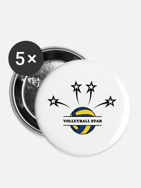 Ball, Volleyball mit Sternen - Buttons groß 56 mm (5er Pack) - Weiß