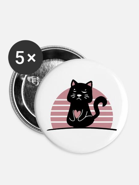 Schwarze Katze - Buttons groß 56 mm (5er Pack) - Weiß
