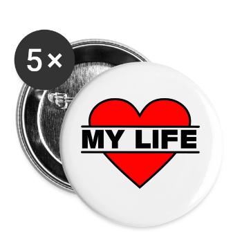 Herz, ich liebe mein Leben - Buttons groß 56 mm (5er Pack) - Weiß - Vorne