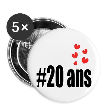 20 ANS. 20e ANNIVERSAIRE. ANNIVERSAIRE 20 ANS. 20 - Lot de 5 grands badges (56 mm) - blanc - Devant