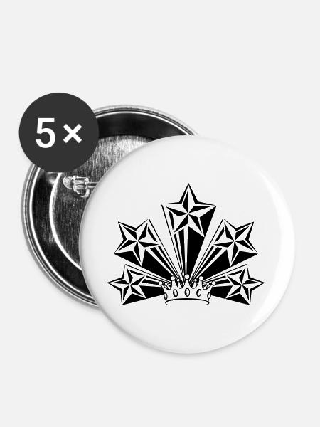 Transparente Krone mit vier großen Sternen - Buttons groß 56 mm (5er Pack) - Weiß