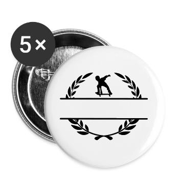 Skateborder Monogramm im Lorbeerkranz - Buttons groß 56 mm (5er Pack) - Weiß - Vorne