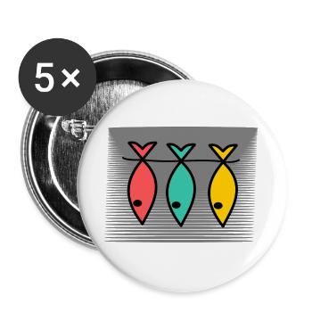 FISCH. APRILSCHERZ. OSTERN. SARDINE. MEER - Buttons groß 56 mm (5er Pack) - Weiß - Vorne