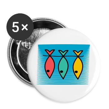 FISCH. APRILSCHERZ. OSTERN. SARDINE. MEER - Buttons groß 56 mm (5er Pack) - Weiß - Vorne