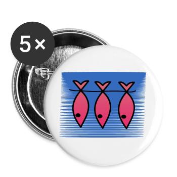 FISCH. APRILSCHERZ. OSTERN. SARDINE. MEER - Buttons groß 56 mm (5er Pack) - Weiß - Vorne