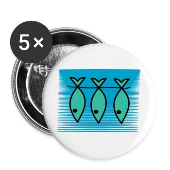 FISCH. APRILSCHERZ. OSTERN. SARDINE. MEER - Buttons groß 56 mm (5er Pack) - Weiß - Vorne