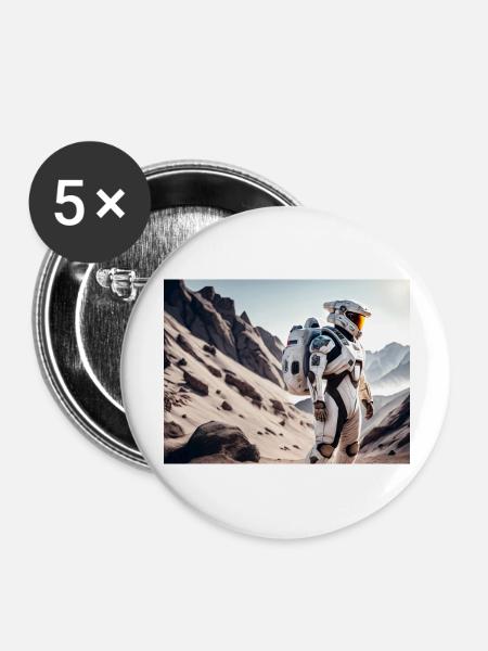 Sci-Fi Astronaut - Buttons groß 56 mm (5er Pack) - Weiß