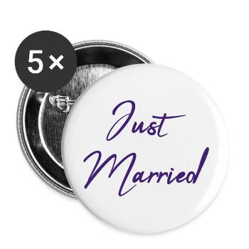 GERADE VERHEIRATET. Junggesellinnenabschied. HEILIGER VALENTIN. PAAR. HERZ - Buttons groß 56 mm (5er Pack) - Weiß - Vorne