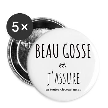 Tee-shirt beau gosse - Lot de 5 grands badges (56 mm) - blanc - Devant