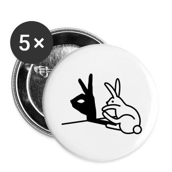 Drôle Lapin main marionnettes d’ombre humour pop art - Lot de 5 grands badges (56 mm) - blanc - Devant