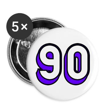 90 JAHRE. 90-JÄHRIGES JUBILÄUM. GEBURTSTAG 90 JAHRE. 90 - Buttons groß 56 mm (5er Pack) - Weiß - Vorne