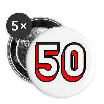 50 ANS. 50e ANNIVERSAIRE. ANNIVERSAIRE 50 ANS. 50 - Lot de 5 grands badges (56 mm) - blanc - Devant