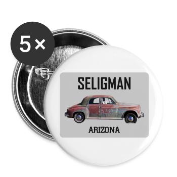 Voiture ancienne, Seligman, Arizona, road 66 USA - Lot de 5 grands badges (56 mm) - blanc - Devant
