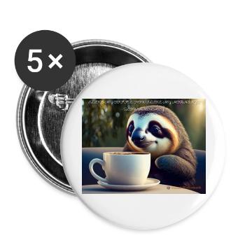 Caffeinated Sloth - Buttons groß 56 mm (5er Pack) - Weiß - Vorne