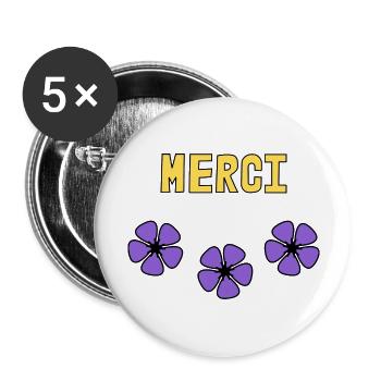 MERCI. THANKS. THANK YOU. ANNIVERSAIRE. NAISSANCE. - Lot de 5 grands badges (56 mm) - blanc - Devant