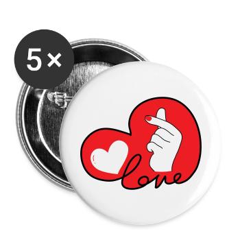 LOVE doigt coeur typo 3 - Lot de 5 grands badges (56 mm) - blanc - Devant