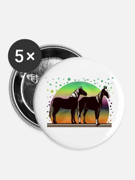 Pferde - Buttons groß 56 mm (5er Pack) - Weiß