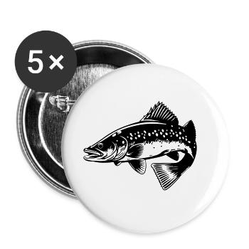 Pike Fish Silhouette - Buttons large 2.2''/56 mm (5-pack) - white - Front