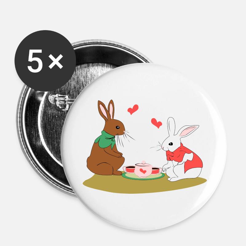 Rabbits in love - Buttons large 2.2''/56 mm (5-pack) - white