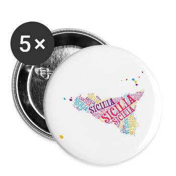 Sicile t-shirt carte nuage de mots t-shirt - Lot de 5 grands badges (56 mm) - blanc - Devant