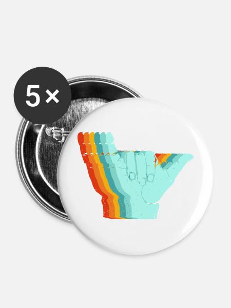 Surf-Retro-Schild - Buttons groß 56 mm (5er Pack) - Weiß