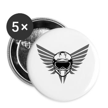 Motocross Motorradhelm mit Flügel - Buttons groß 56 mm (5er Pack) - Weiß - Vorne