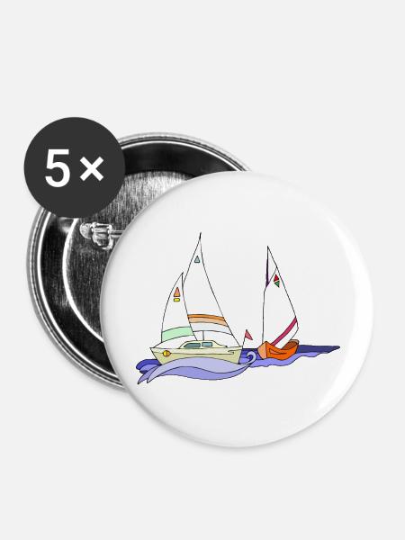 Segelboote - Buttons groß 56 mm (5er Pack) - Weiß