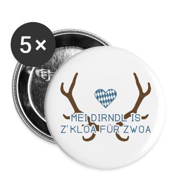 Mei Dirndl is z'kloa für zwoa - Bayern - Buttons groß 56 mm (5er Pack) - Weiß - Vorne