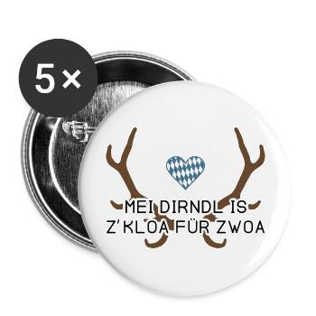 Mei Dirndl is z'kloa für zwoa - Bayern - Buttons groß 56 mm (5er Pack) - Weiß - Vorne