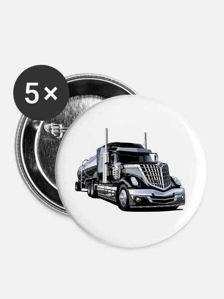 Sattelschlepper aus Chrom und PS - Buttons groß 56 mm (5er Pack) - Weiß