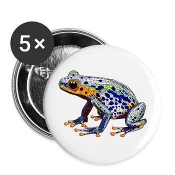 Pfeilgiftfrosch mit schöner Warnfarbe als Lurch - Buttons groß 56 mm (5er Pack) - Weiß - Vorne