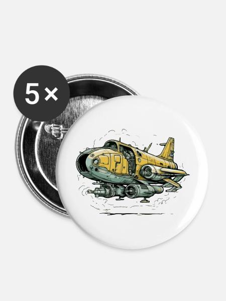 Allgemeines Flugzeug gelb - Buttons groß 56 mm (5er Pack) - Weiß