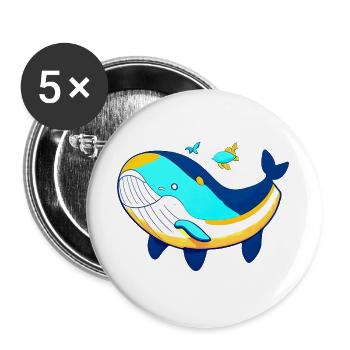 Friendly whale with baby whale - Buttons large 2.2''/56 mm (5-pack) - white - Front