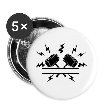 Deux marteaux de Thor avec découpe de texte - Lot de 5 grands badges (56 mm) - blanc - Devant