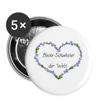 Beste Schwester der Welt - Buttons groß 56 mm (5er Pack) - Weiß - Vorne