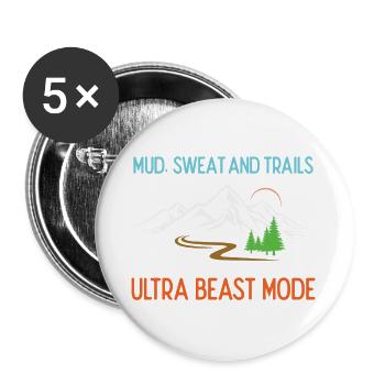 Ultra Running - Boue, sueur et sentiers - Lot de 5 grands badges (56 mm) - blanc - Devant