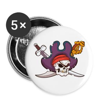 Pirate Skull - Buttons large 2.2''/56 mm (5-pack) - white - Front