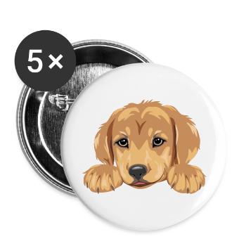 Cute golden retriever puppy head - Buttons large 2.2''/56 mm (5-pack) - white - Front