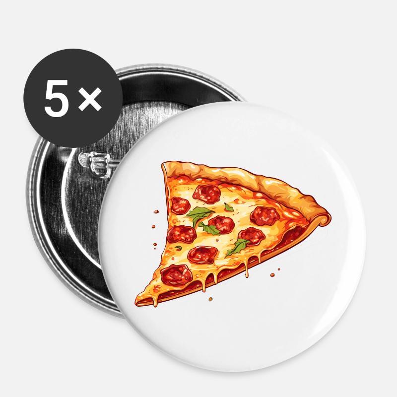Pizza - Buttons groß 56 mm (5er Pack) - Weiß