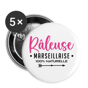 Râleuse Marseillaise 100% Naturelle - Lot de 5 grands badges (56 mm) - blanc - Devant