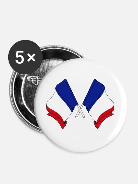 Zwei Flaggen Frankreich - Buttons groß 56 mm (5er Pack) - Weiß