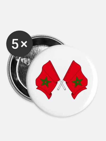 Zwei Flaggen Marokkos gekreuzt - Buttons groß 56 mm (5er Pack) - Weiß