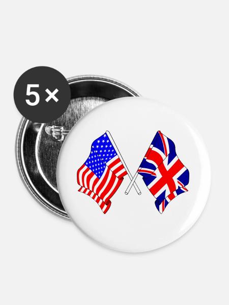 Flagge USA und Flagge England - Buttons groß 56 mm (5er Pack) - Weiß