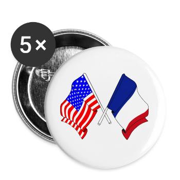 Flag of the United States USA and Flag France - Buttons large 2.2''/56 mm (5-pack) - white - Front