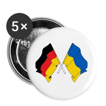 Flagge Deutschlands und Flagge Ukraine - Buttons groß 56 mm (5er Pack) - Weiß - Vorne