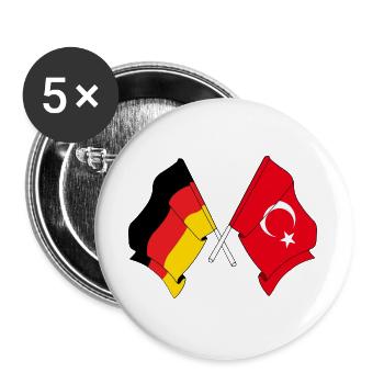 Flagge von Deutschland und Flagge Türkei - Buttons groß 56 mm (5er Pack) - Weiß - Vorne