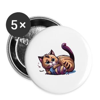 Cat playing with Yarn (Magical Animals Collection) - Buttons large 2.2''/56 mm (5-pack) - white - Front