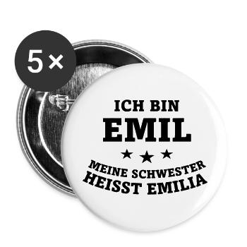 Emil Schwester von Emilia - Buttons groß 56 mm (5er Pack) - Weiß - Vorne